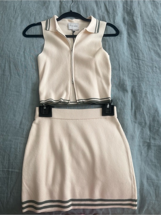 Pink Rose Dresses & Skirts - Pink Rose Cream Knit Mini Skirt with Stripe Trim
